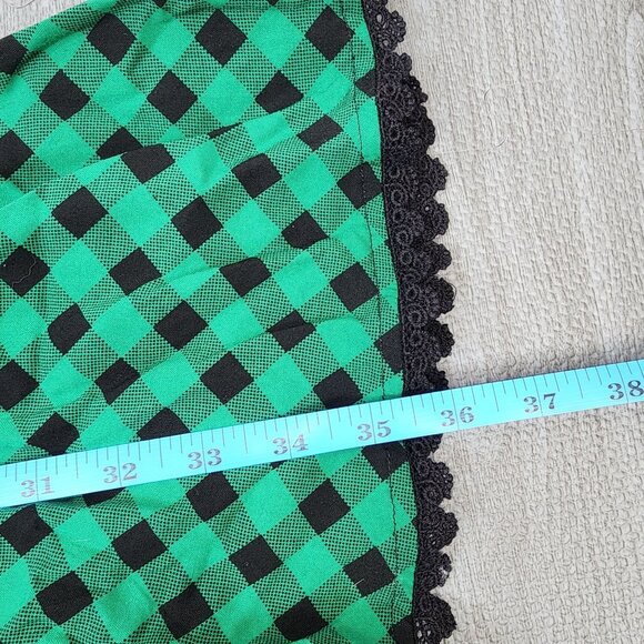 Women's Hot Topic Black Green Check Pleated Dress XL Pockets Sleeveless Zip - Picture 7 of 12